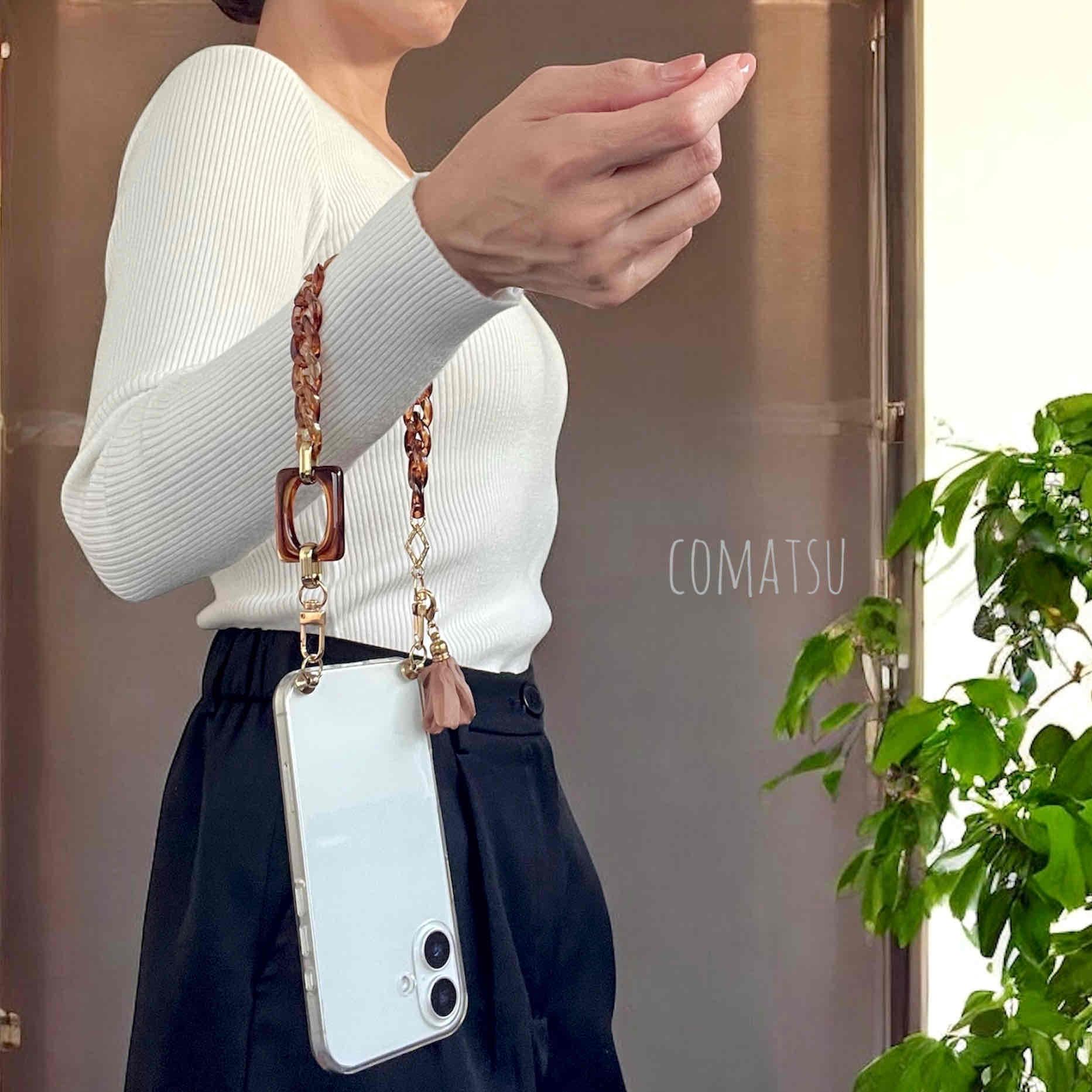 べっ甲Brown ハンドストラップ付きスマホケース 落下防止スマホストラップ付きスマホカバー | 11枚目